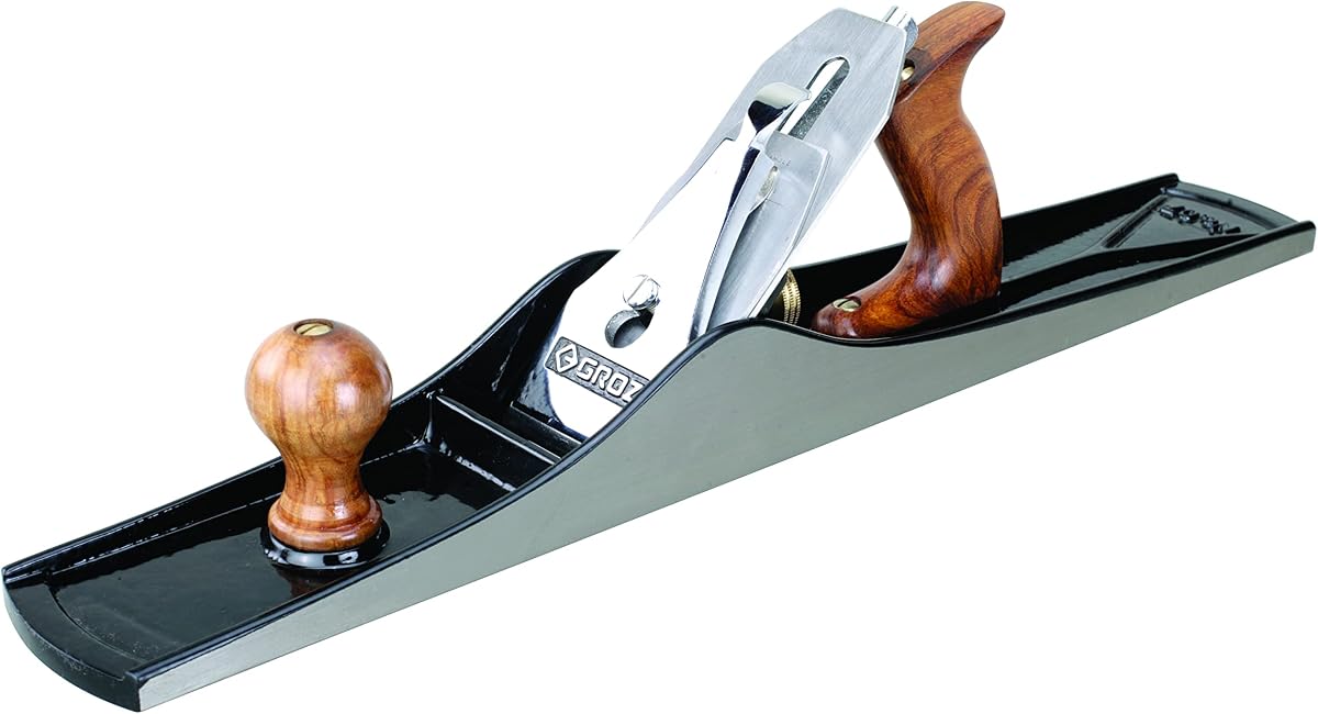 Groz No. 6 Fore Plane Hand Planer, 60mm Cutter 18" Length, Cast Iron Body with Adjustable Frog, Hardened Steel Blade, for Flattening Wide Boards and Panels (39703)