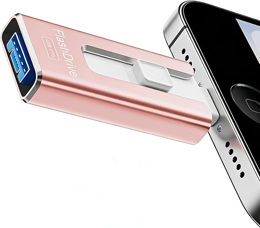 SUDEHO MFi Certified 64GB Pendrive para Phone, 4 en 1 Memoria External Pen Drive, Fucsia