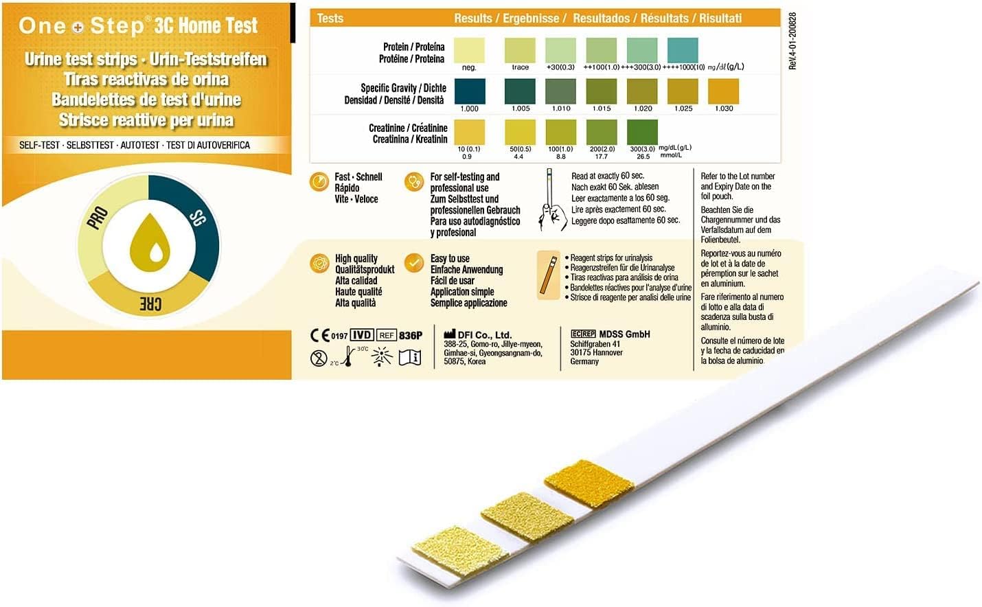 One Step 5 x Kidney Function Test Strips, Creatinine, Protein and Specific Gravity Urine Kits