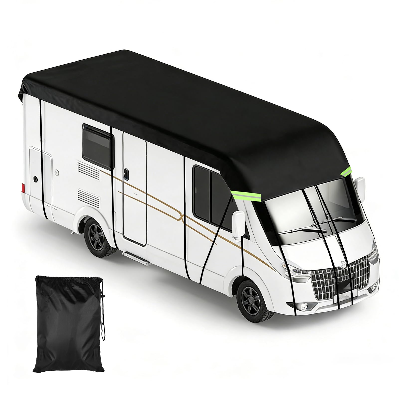 EXLECO Wohnwagen Abdeckung 5,5 x 3 m Wohnmobil Abdeckplane Wasserdicht Sonnenbeständig Wetterbeständige Schutzhülle Reisemobil Dachschutzplane 210D Oxford Gewebe, Dachabdeckung mit Reflektorstreifen