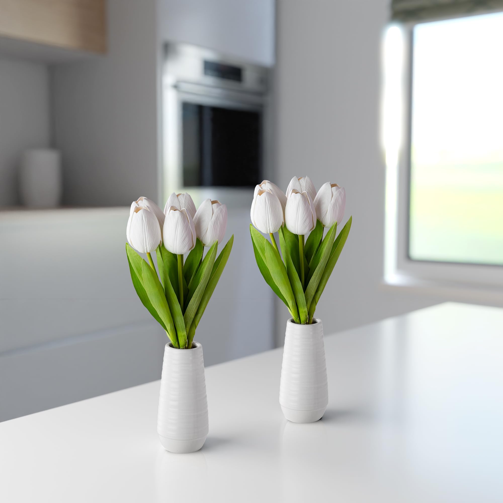 PASCH® Set di 2 tulipani artificiali come veri in vasi di ceramica bianca (35 cm): eleganti tulipani bianchi artificiali come reali, fiori artificiali in vaso | fiori artificiali in vaso | tulipani