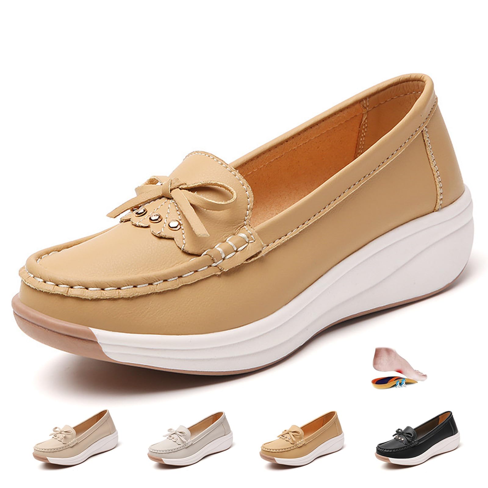 Orthopädische Plateau-Slipper für Damen, mit Kette, orthopädische Wanderschuhe für Damen, Plateau-Keil, Slipper, klassische Mokassins