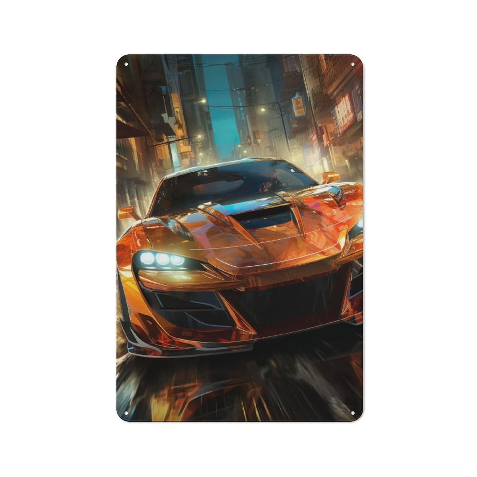 Orange Sportscar Character Metal Wall Decor 30x20cm, Vintage Metal Sign for Home, Shop, Pub Or Studio Wall