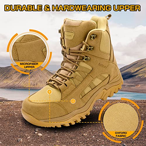 Image of Men's 6 inch YKK Side Zip Hiking Boots High Top Outdoor Sports Trekking Hiker Boot Brown 9 US