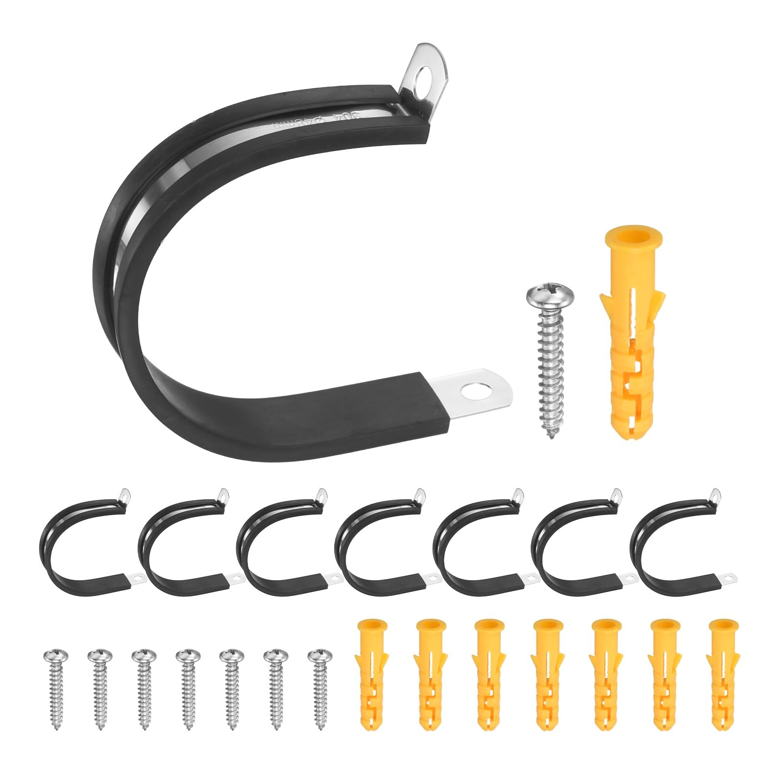 sourcing map 15Pcs 48mm(1.89 Inch) Cable Clamps, 304 Stainless Steel R Type Rubber Cushioned Insulated Hose Clamp, Pipe Conduit Strap Holder Clips for Tube, Lines, Wire Cord Installation
