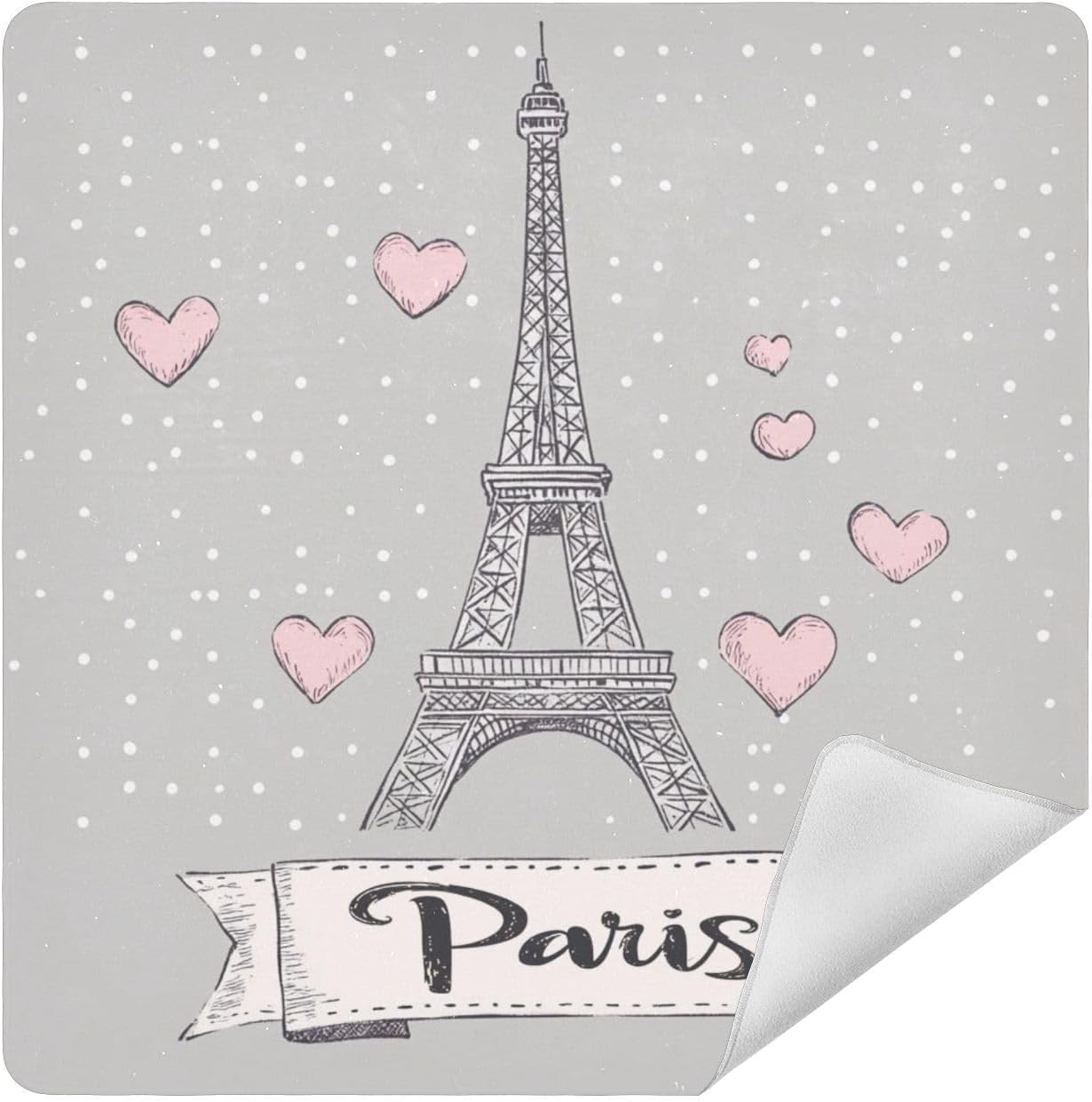 Emelivor Eiffel Tower Paris Gray Pattern Self-Adhesive Magic Cloth Makeup Bag Foldable Cosmetic Bag for Travelling Protector Wrapper for Camera Laptop Sleeve Cover for Travel Cosmetics, 17.7x17.7in