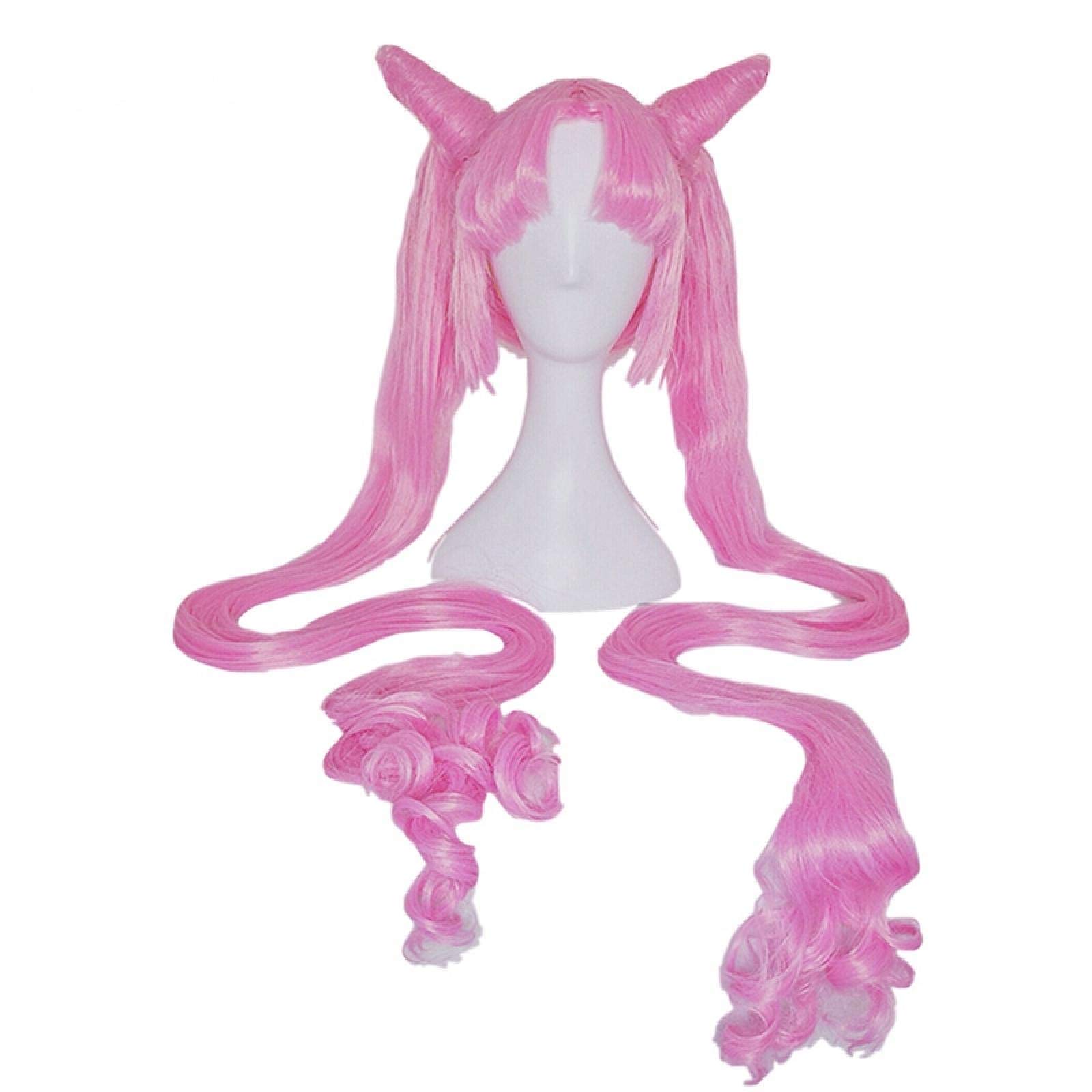 WHBHDWHBHD Sailor Moon Chibi Usa Cosplay Wigs Long Pink Cosplay Wigs with Buns Halloween Heat Resistant Synthetic Hair