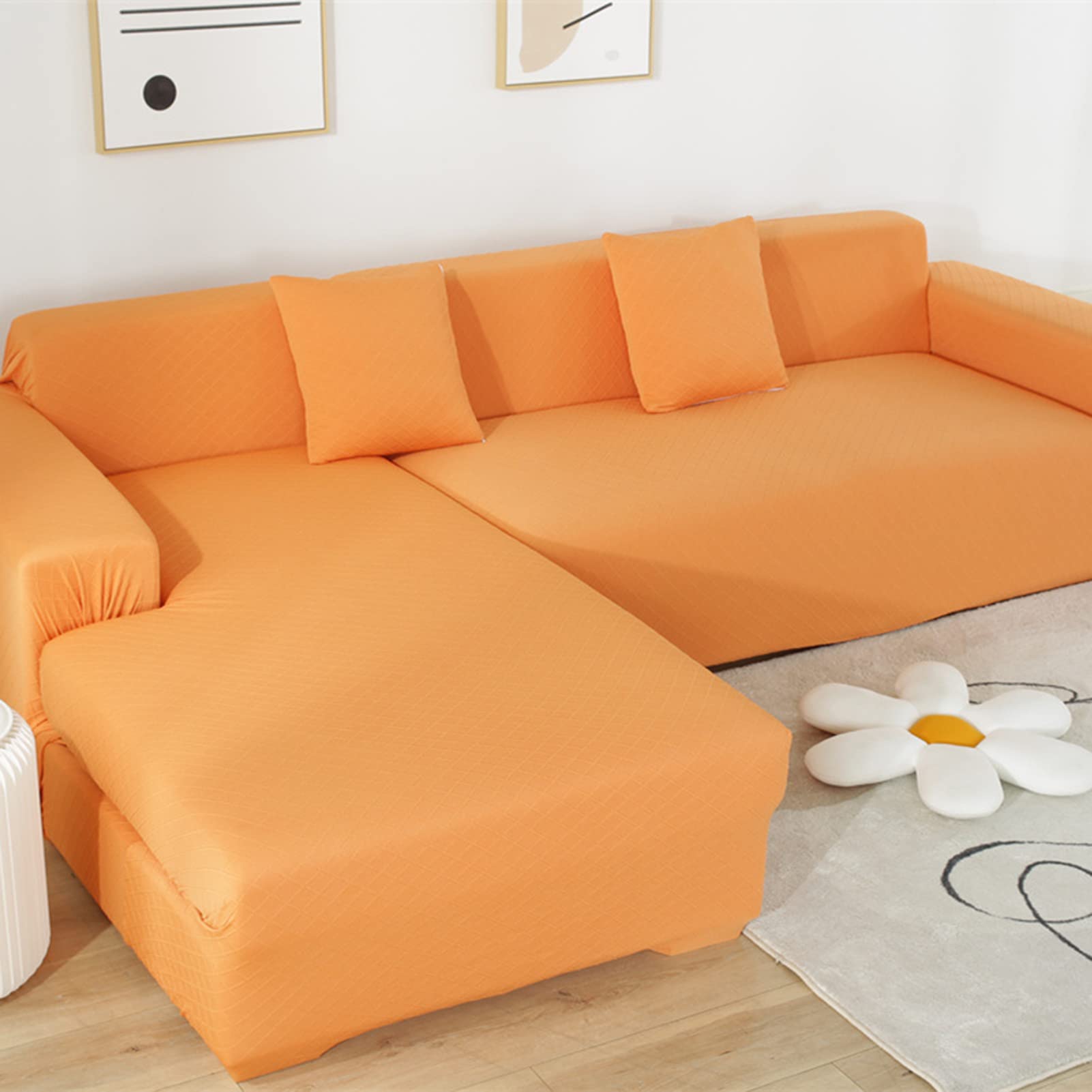 Housse de canapé extensible orange 1 place lavable avec envers antidérapant