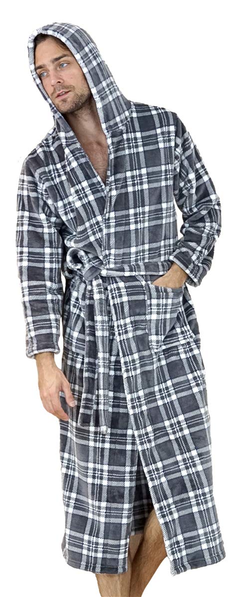 Home Way Bathrobe, Gown, Men's, Women's, Flannel, Microfiber, Thick, Bathtub, Room Wear, Loungewear, Fluffy, Fluffy, Absorbent, Warm, Warm, Warm, Moisturizing, Unisex, Long, Includes Waist Belt, Bath Medium grey plaid