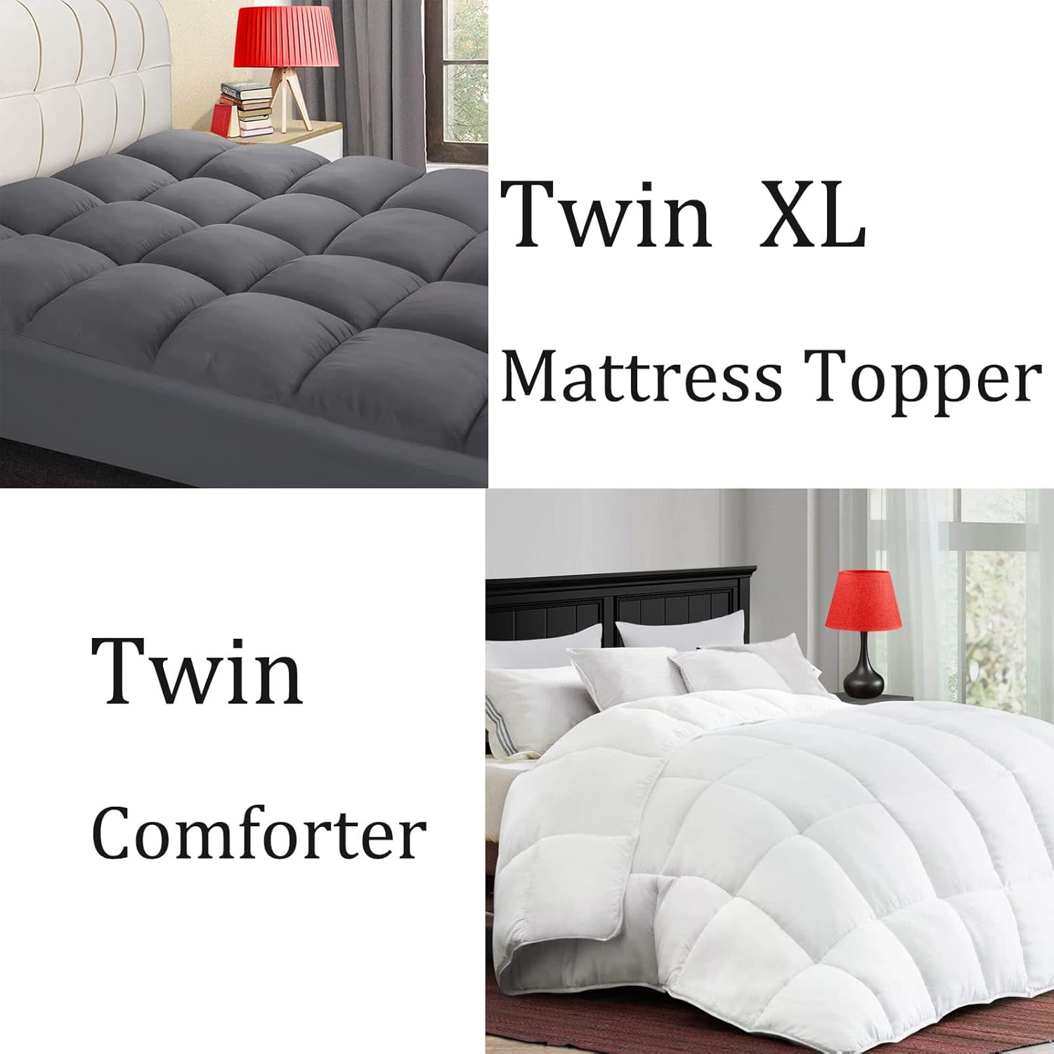 COONP White Twin Comforter+Grey Twin XL Mattress Topper