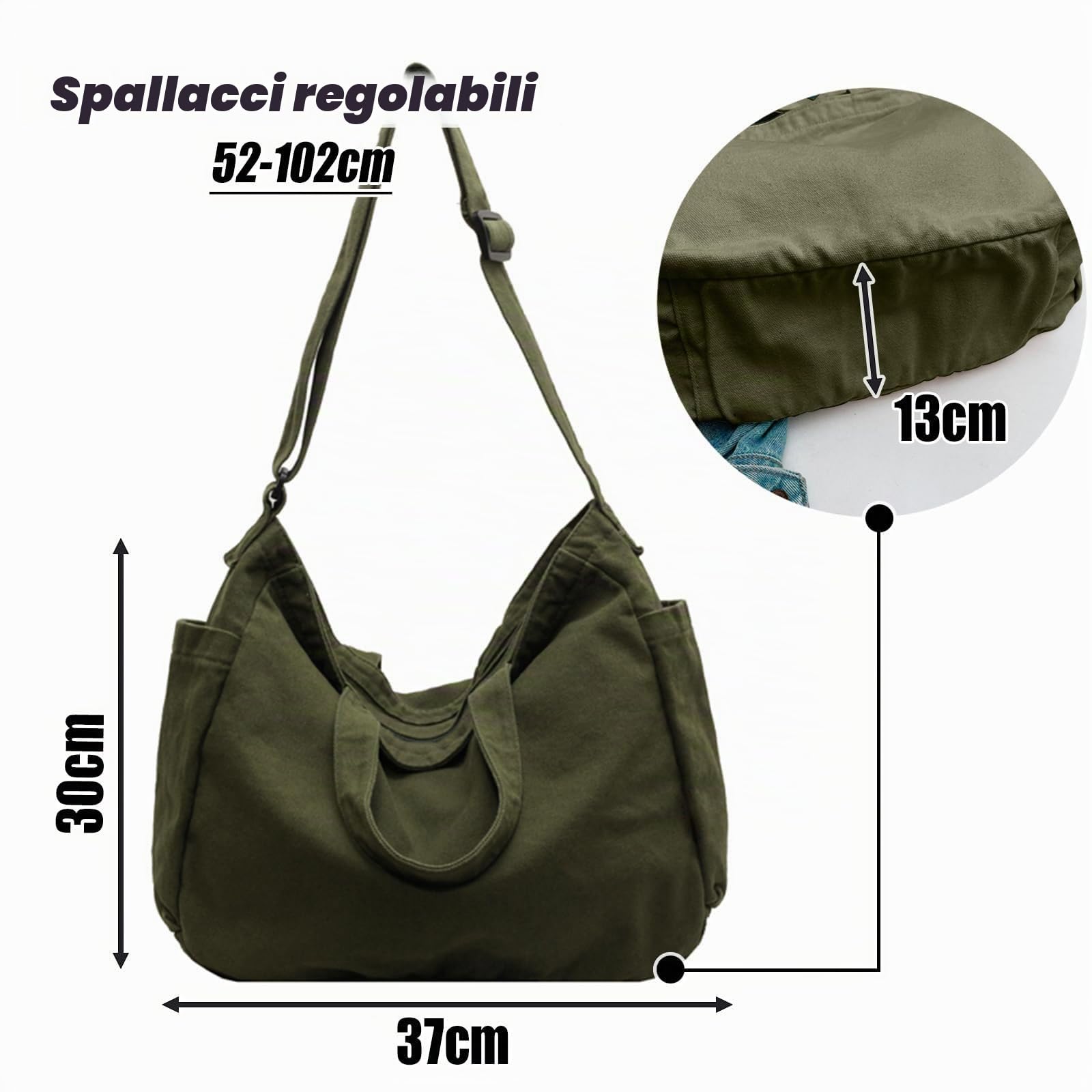 X SIM FITNESSX Borsa a tracolla unisex, in tela, per uso quotidiano, ufficio, scuola, viaggi, verde, Rétro