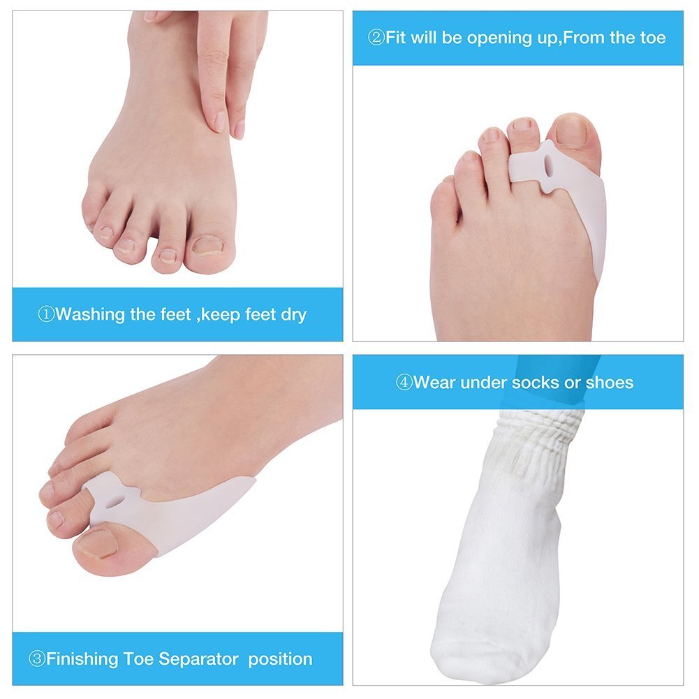 Pedimend silicone gel doppio loop toe Seperators (4PAIRS – 8PCS) – recuperare Clausole, calli e alluce valgo – Bunion Pads – per dita dei piedi – Hammer toe Straightener per alluce