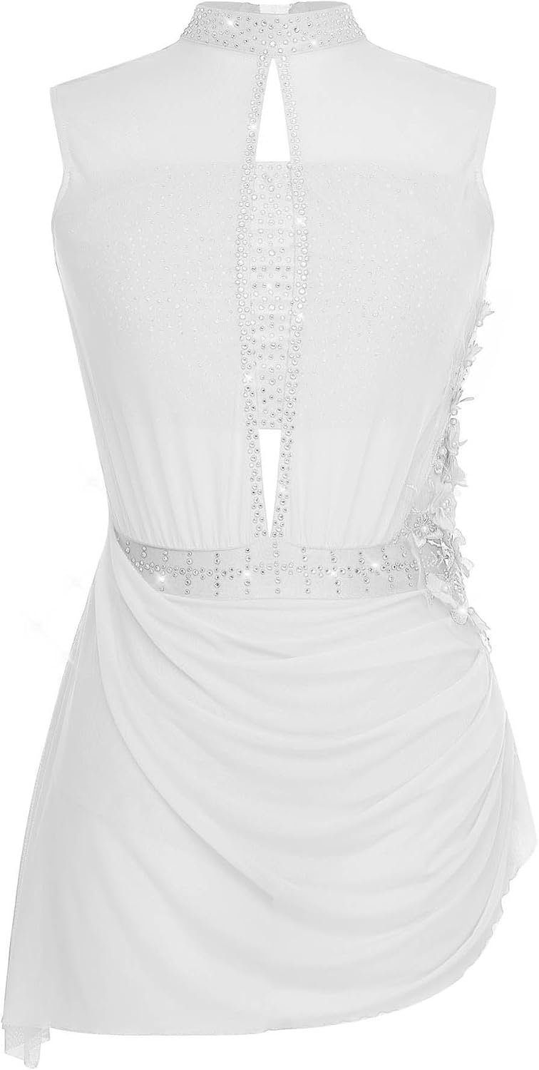 iEFiEL Women's Lyrical Dance Costume Sleeveless Shiny Rhinestone Figure Skating Dress Ballet Dancewear