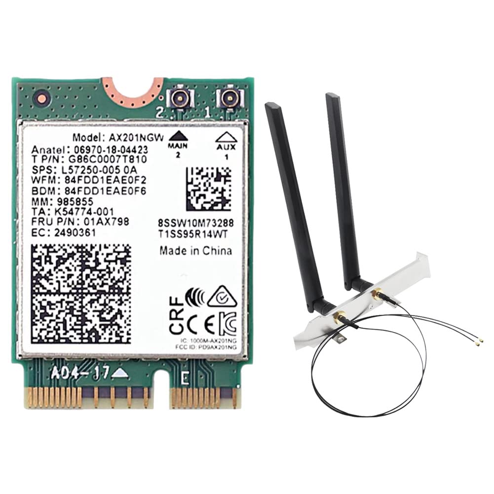 AX201NGW Carte WiFi avec Antenne 2.4 Ghz+5Ghz WiFi 6 3000Mbps M.2 CNVio2 Bluetooth 5.1 Carte Réseau WiFi pour Win10 Pièces de Rechange Accessoires