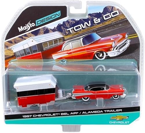 Maisto 1957 Chevrolet Bel Air con remolque Alameda Rojo Tow & Go 1/64 Modelo