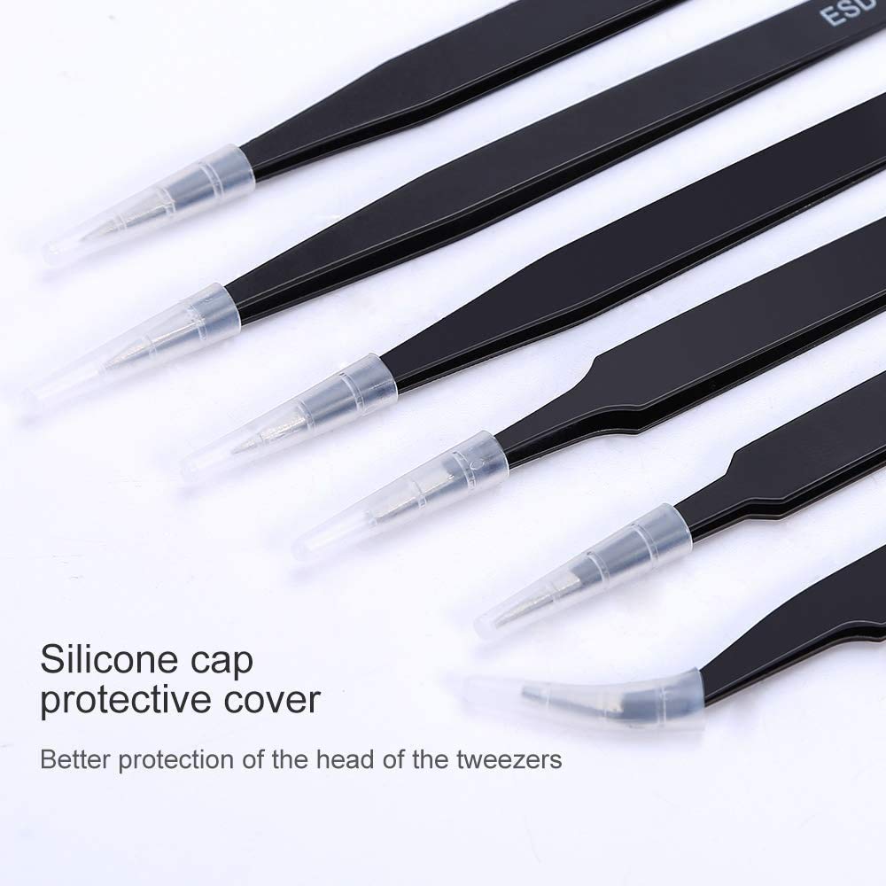 SCHOFIC 6 PCS Precision Tweezers Set, Upgraded Anti-Static Stainless Steel Curved Tweezers, for Electronics, Laboratory Work, Jewelry-Making, Craft, Soldering 2