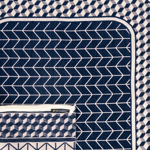 Image of Premium Chenille Woven Anti-Slip 5 Seater Sofa Cover | L-Shape Sofa Seat Protector for Living Room | Durable & Stylish Slipcover - Navy Blue - 3D