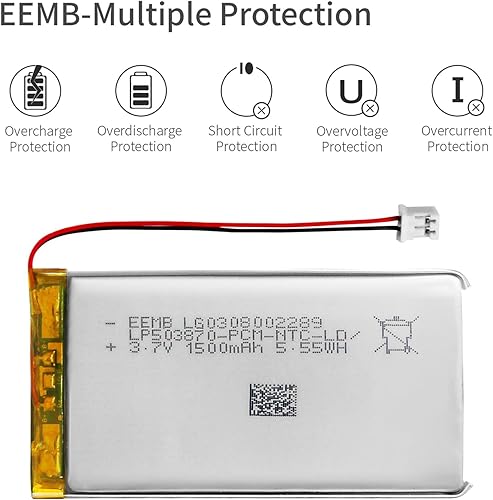 Miniatura 5 de EEMB 3.7V Lipo Batería 1500mAh 503870 Batería de iones de polímero de litio Batería recargable de polímero de iones de litio con conector JST