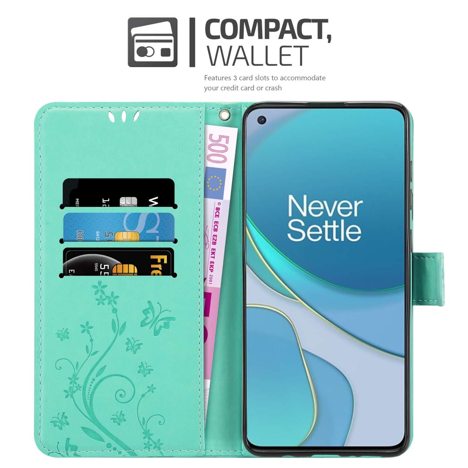 Cadorabo Leder-Handyhülle Für OnePlus 8 PRO – Klapphülle Mit Kartenfächern, Standfunktion & Magnetverschluss – Schwarz