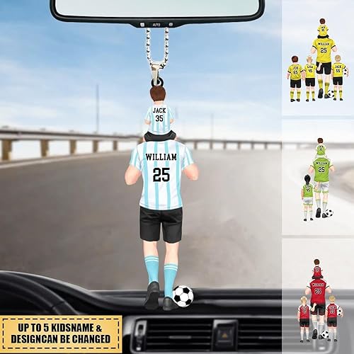 Miniatura 2 de Adorno colgante de coche personalizado para papáabuelo y niños, adorno de fútbol personalizado para papá e hijo, regalos de fútbol para niños,