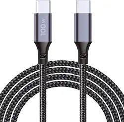 Cabo USB C Turbo Tipo-C Trançado Compatível com iPhone e Samsung Resistente Carregador USB-C 2 Metros 100W Cabo USB Tipo C para Tipo C Carregamento Rápido Compatível com Cabo iPhone USB C