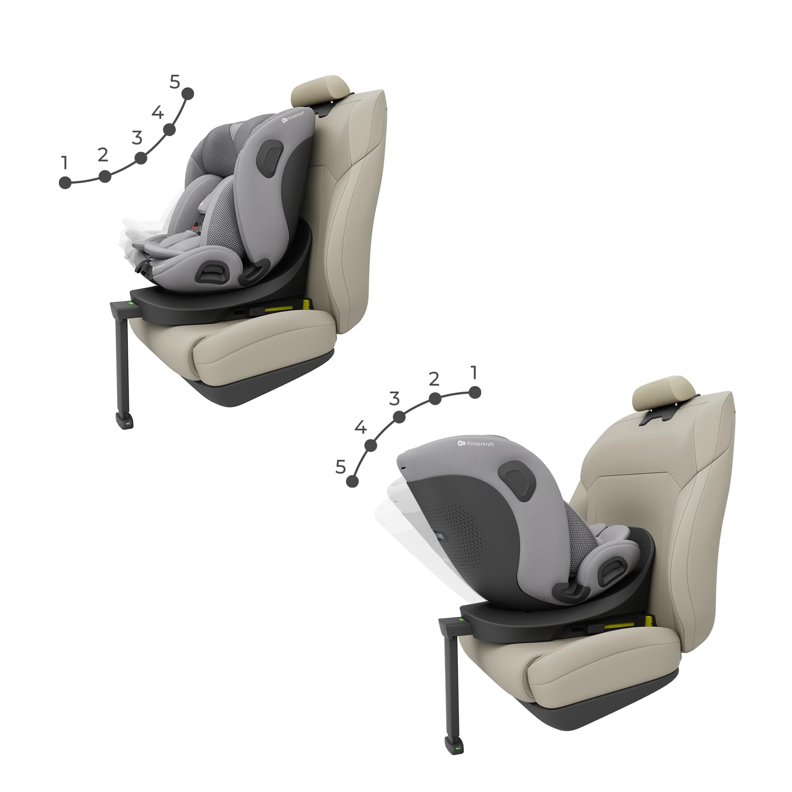 Kinderkraft I-360 2 PRO Seggiolino auto 0-36 kg, I-SIZE 40-150 cm, Seggiolino 360 girevole, con Isofix Base, Reclinabile Posizione sdraiata, Poggiatesta regolabile, Gruppo 0 1 2 3, Grigio