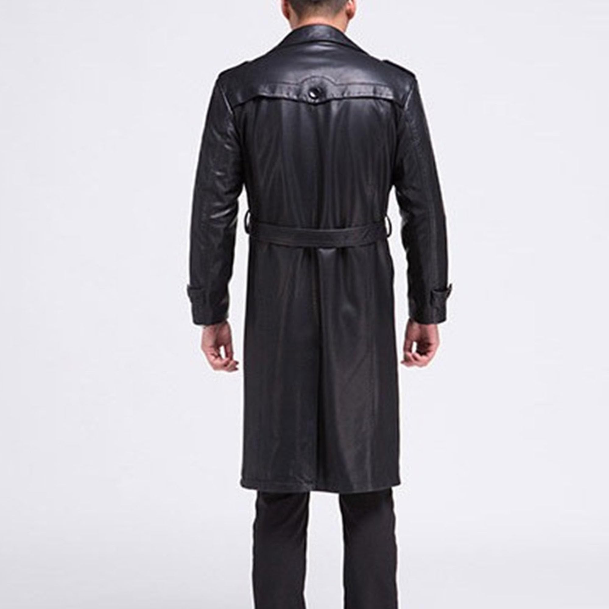 Trench long en similicuir pour homme avec double col moderne