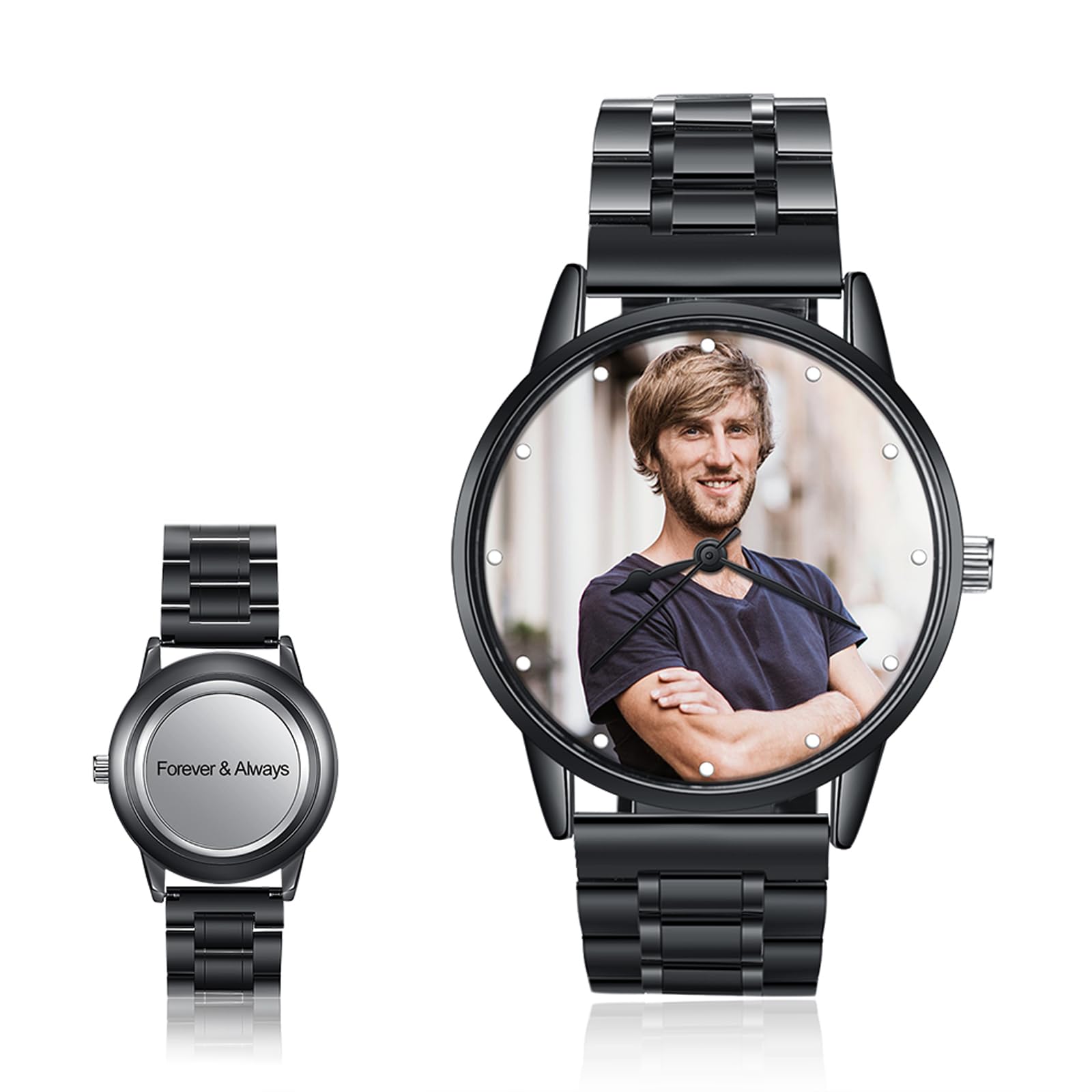 kaululu Personalisierte Armbanduhr Herren mit Foto und Namen Gravur, Uhren mit Edelstahl PU-Lederarmband, Geschenk für Papa, Ehemann, Opa, Vatertagsgeschenke