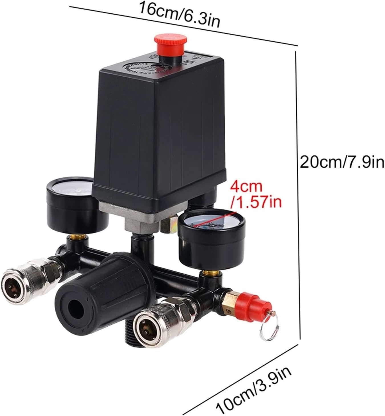 4 Port Air Compressor 220v All Black Bracket With Switch Manifold Pressure Regulator Aluminum Alloy Safety Pressure Valve