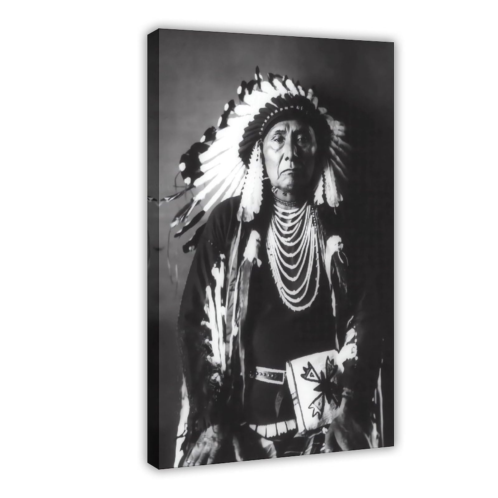 Qnvjqkdsi Frame Native American Indian Chief Joseph Portrait Canvas Poster Bedroom Decor Landscape Office Room Decor Gift 24" L X 36" W