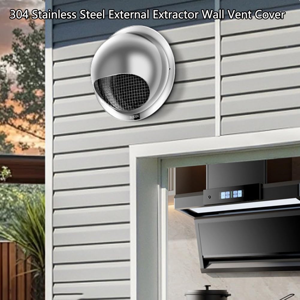 Rejilla Ventilacion de Pared de Acero Inoxidable de 100-200 mm, Cubierta de Salida de Aire Exterior con Rejilla Metálica, para Cocina, Campanas Extractoras, Secadoras，cuarto de Baño