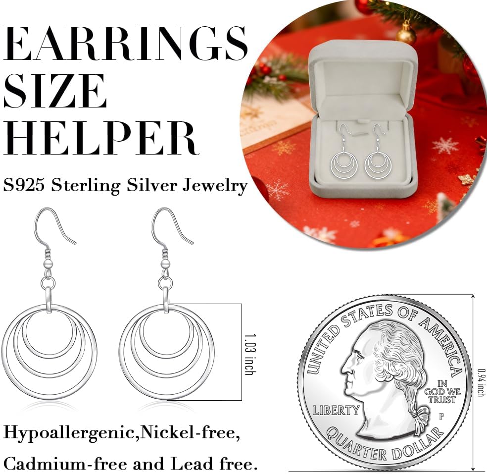 Sterling Silver Circle Dangle Earrings for Women Cirlcle Earrings Dangle Fish Hook Drop Studs Trendy Minimalist Loops Hoop Jewelry Gifts - Image 5
