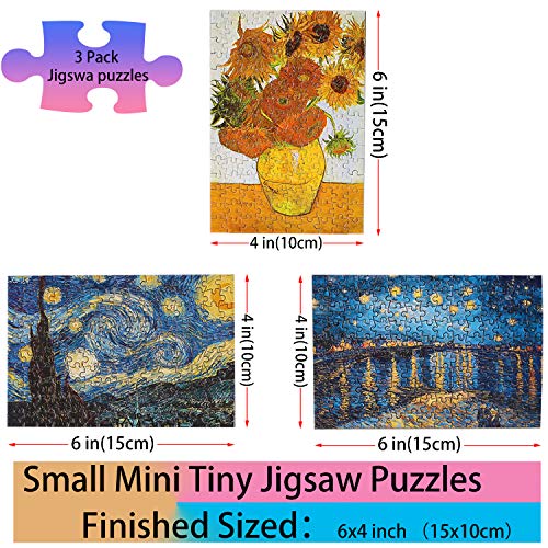 Puzzles pequeños para adultos desafiante con 150 piezas y mini caballete, 6 x 4 pulgadas, 3 unidades con temas pinturas famosas miniatura 2