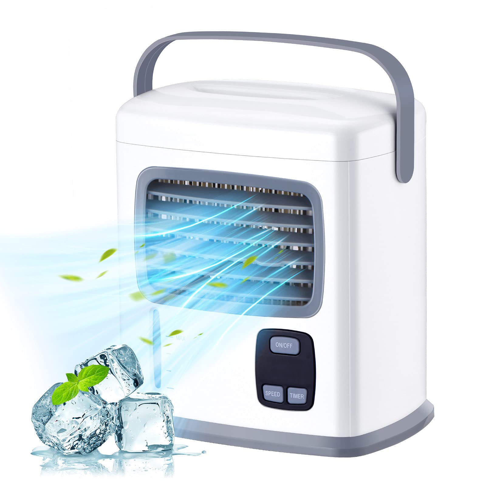 Portable Air Conditioner - 3 IN 1 Air Cooler Humidifier Portable Design W/12H Timer 500ML Capacity Desktop Fan USB Power Supply 2 Speeds Personal Mini Air Cooling Fan for Small Room Office Dorm