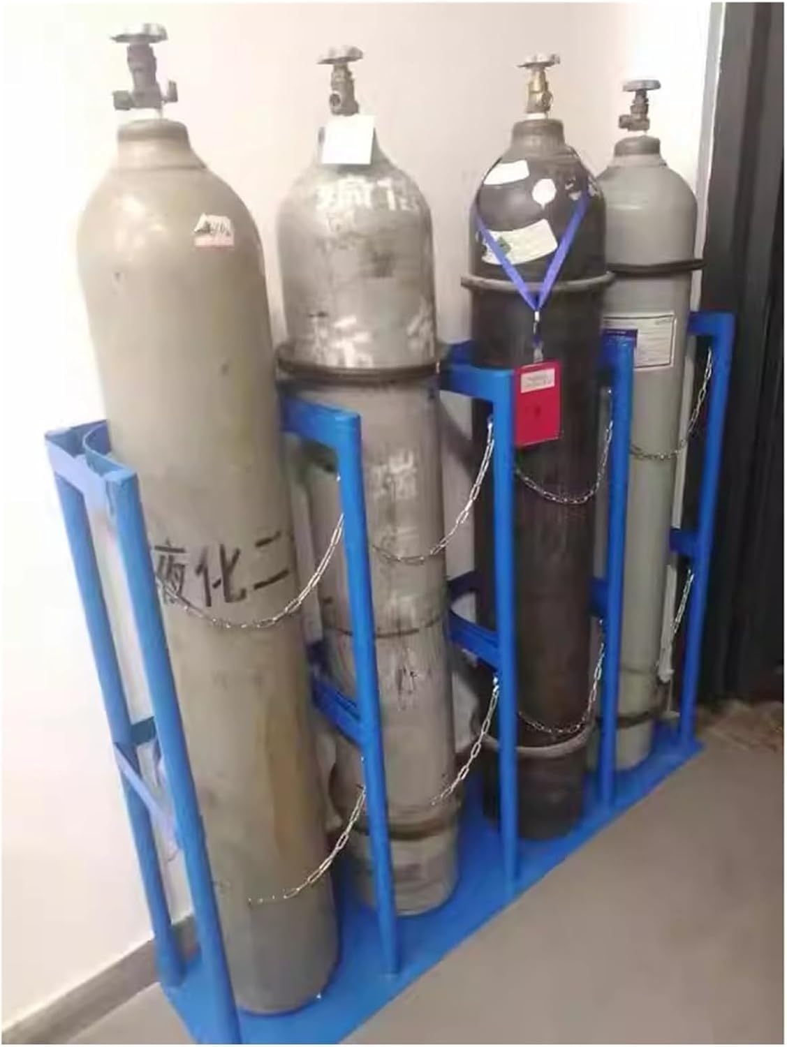 GTHTUHFD Oxygen Tank Cart, Oxygen Cylinder Cart, Oxygen Tank Holder Carrier, Gas Cylinder Fixed Shelf Oxygen Storage Rack,Blue-115x30x100cm