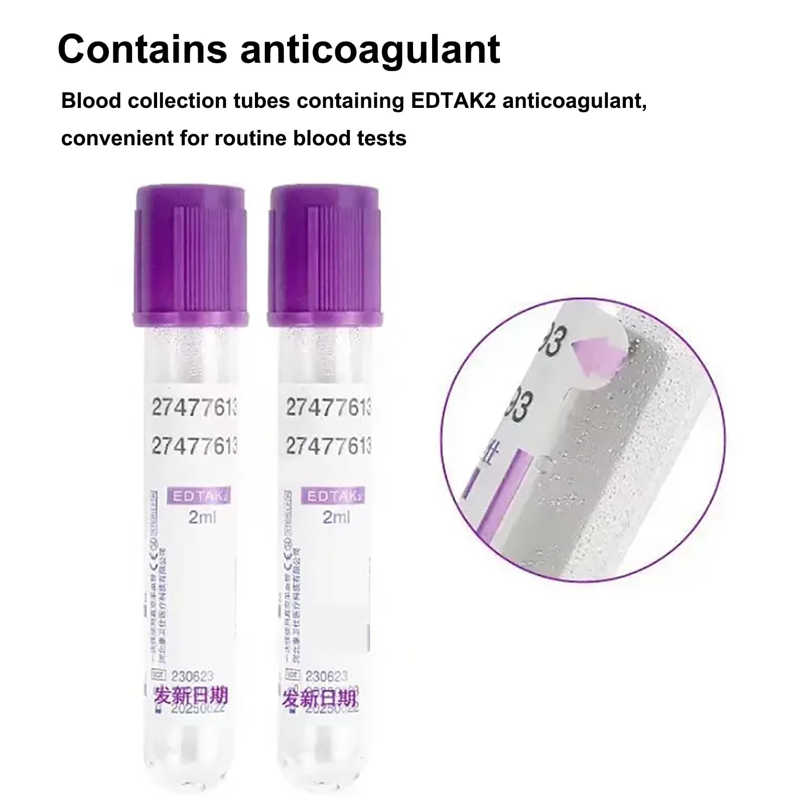 100 Provette Monouso Per Prelievo Di Sangue Sottovuoto, Provette In Vetro Per Prelievo Di Sangue Da 2ml/5ml/10ml, Provette Per Prelievo Di Sangue Anticoagulante EDTAK2, Con Tappo A Vite Viola 10ml