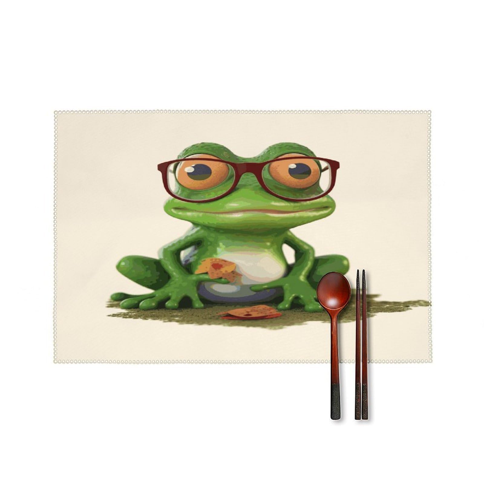 Fekiloot Style Frog Wearing Glasses Placemats Set Of 6,Table Mat