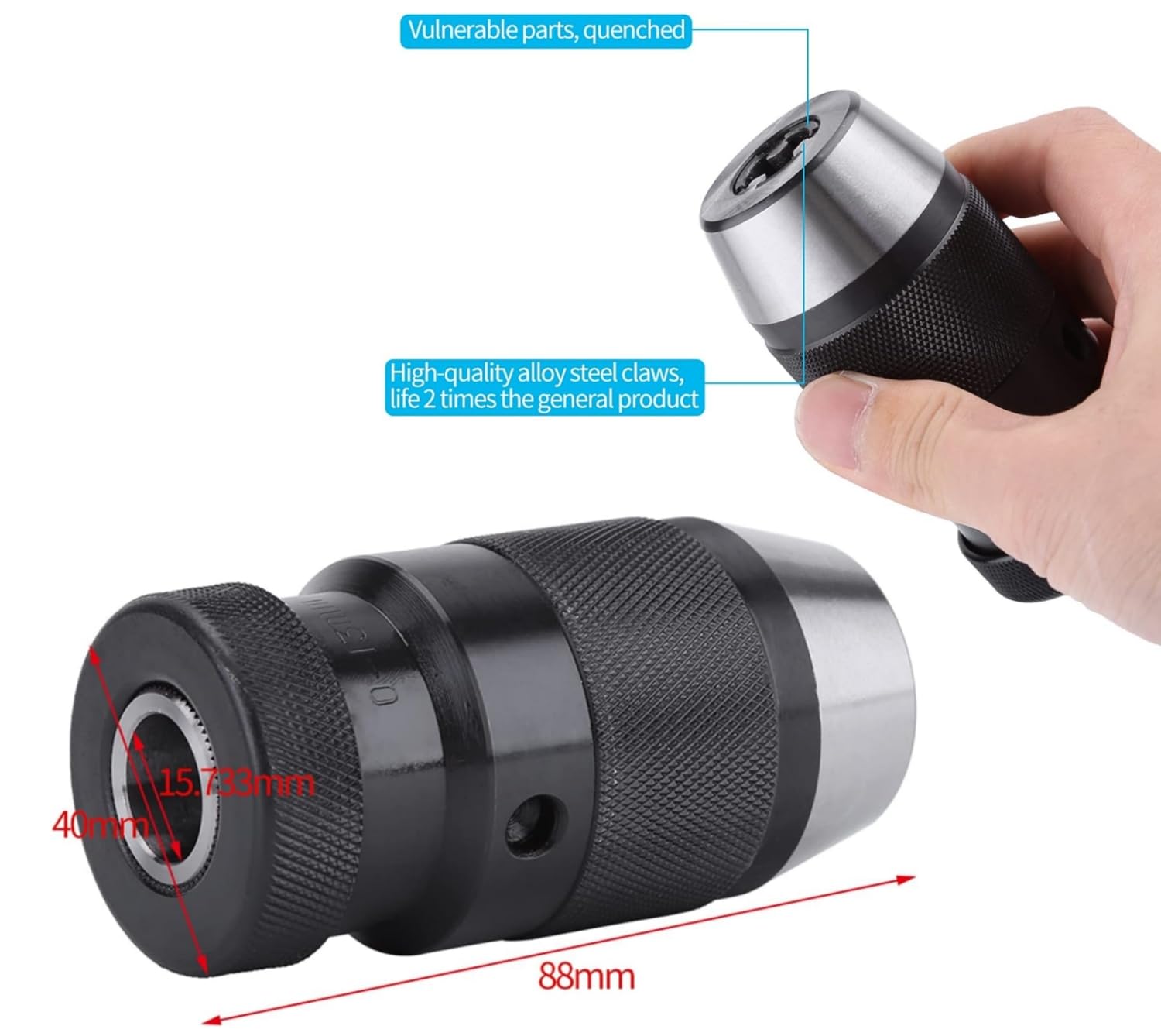 B16 Mandrino Autoserrante in Acciaio Senza Chiave, 1-13 mm 1/2" Mandrino per Trapano per Carichi Pesanti per Tornio, Foratura Elettrica, Fresatrici, Torni Noiosi, CNC e Utensili Manuali