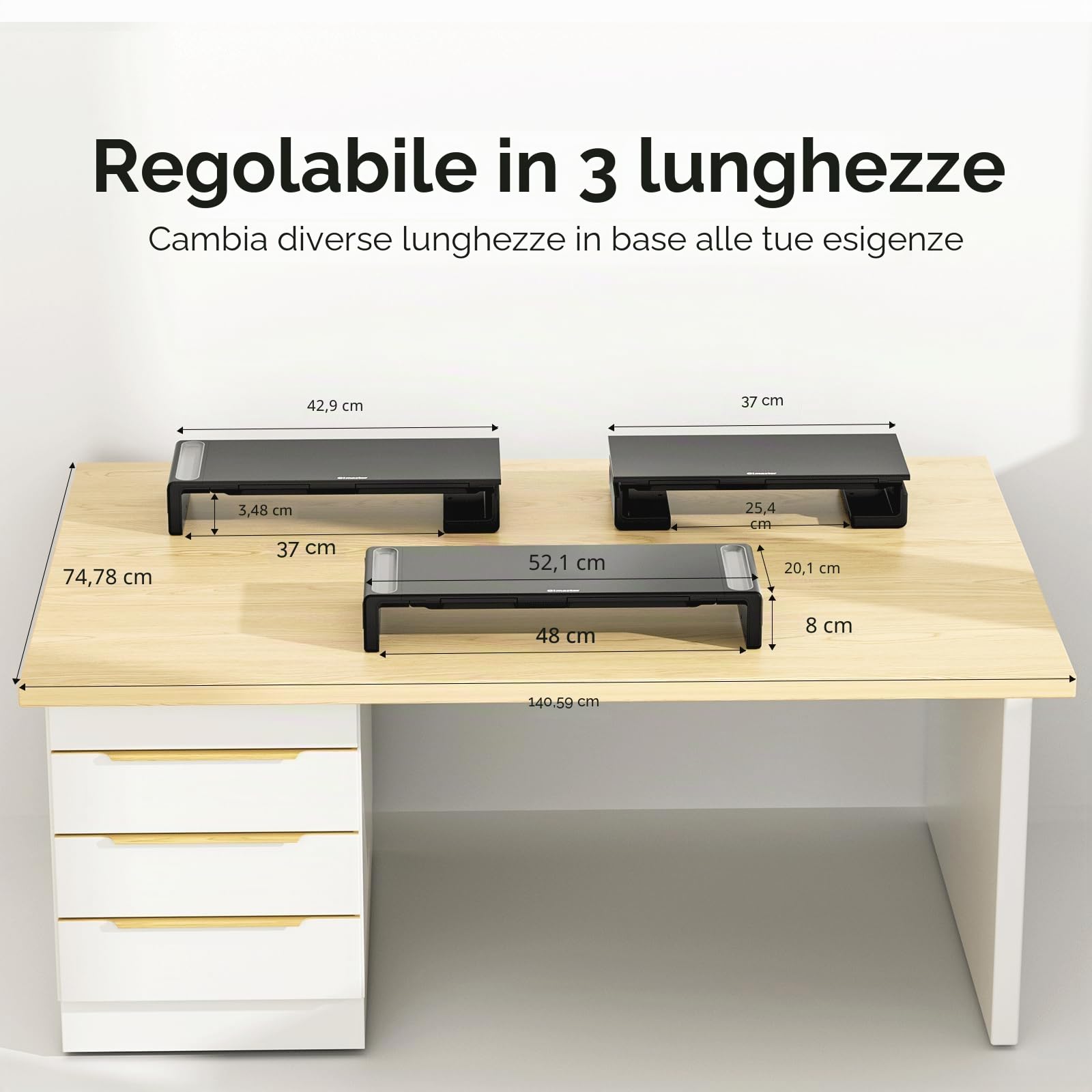 OImaster Supporto per monitor pieghevole, lunghezza regolabile, cassetto portaoggetti e portapenne, compatibile con computer, desktop, laptop, risparmiare spazio (bianco)