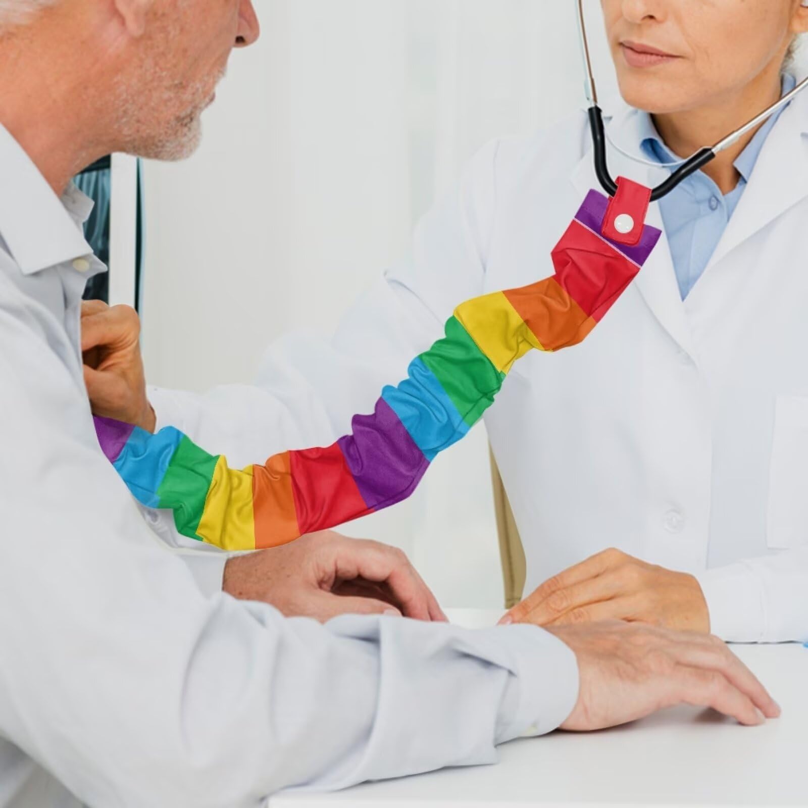 Uorisanigo Stethoscope Cover Rainbow Pattern Stethoscope Sleeve Stripe Stethoscope Accessories Stethoscope Cover Sleeve for Doctor Nurse Protect Neck Decorations 2 Pieces