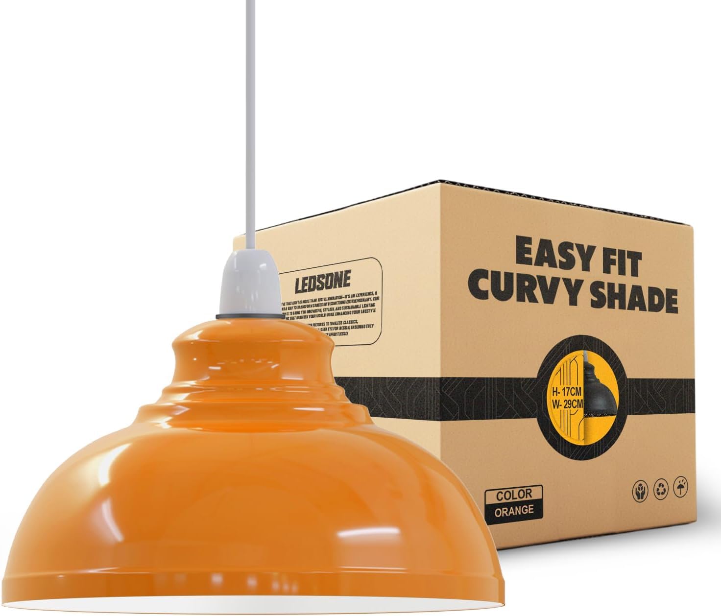 LEDSONE Industrial Pendant Lampshade Metal Orange 29cm Curvy Shape Hanging Light Shade Easy Fit Ceiling Wall Table Lighting for Bedroom Hallway Office Kitchen Dining Room Bar
