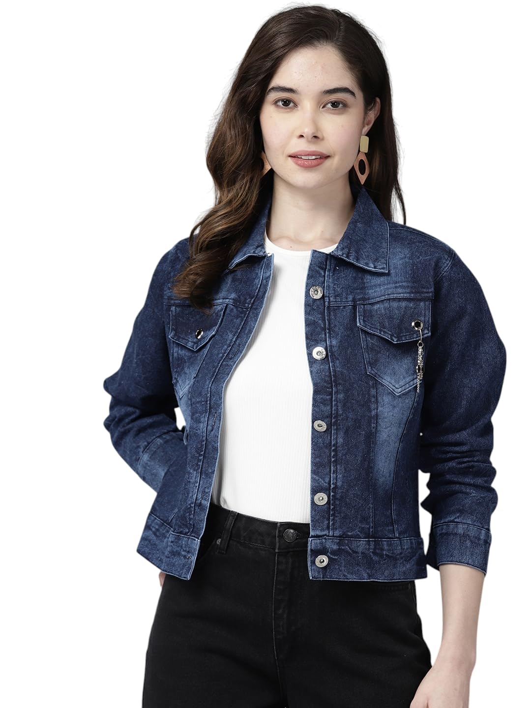 Womens Blue Colour Denim Solid Denim Jacket