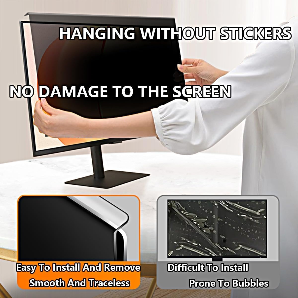 TBLOTYD Computer Privacy Screen Filter, Widescreen Monitor Screen Protector, Hanging Acrylic Privacy Screen Protector, 18-32 Inch, for Office,18/20in 458x270mm