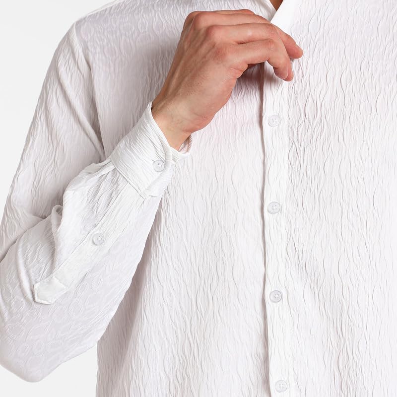 Image of CAHOOT Men's Polycotton Abstract-Textu Shirt |Casual-Wear | Spread Collar | Long Sleeve | Button Closure | Shirt Crafted with Comfort Fit for Everyday Wear