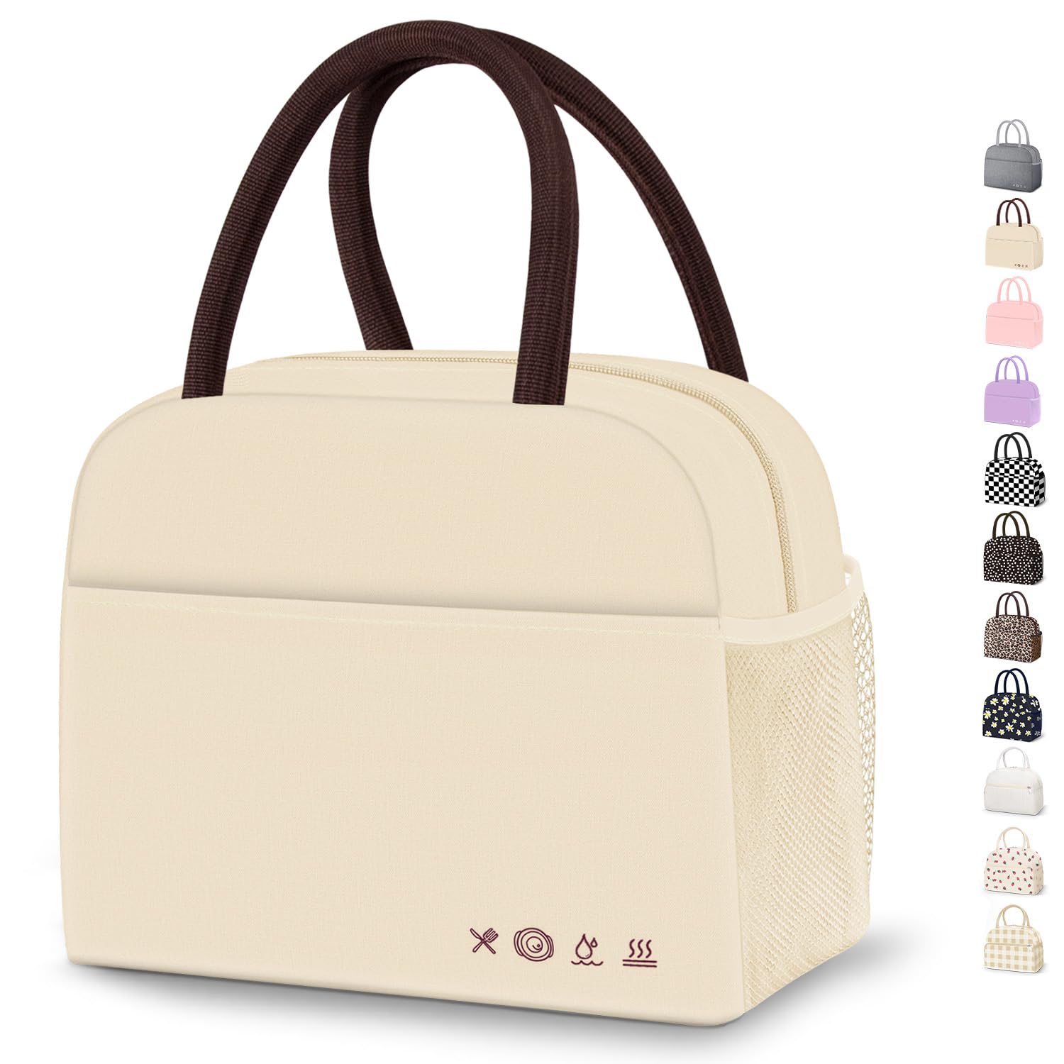 DALINDA Lunch Bag Lunch Box for Women Men Reusable Insulated Lunch Bags for Adults,Water-Resistant Cute Cooler Lunch Tote Bag, Large Capacity for Work Travel Picnic,Beige