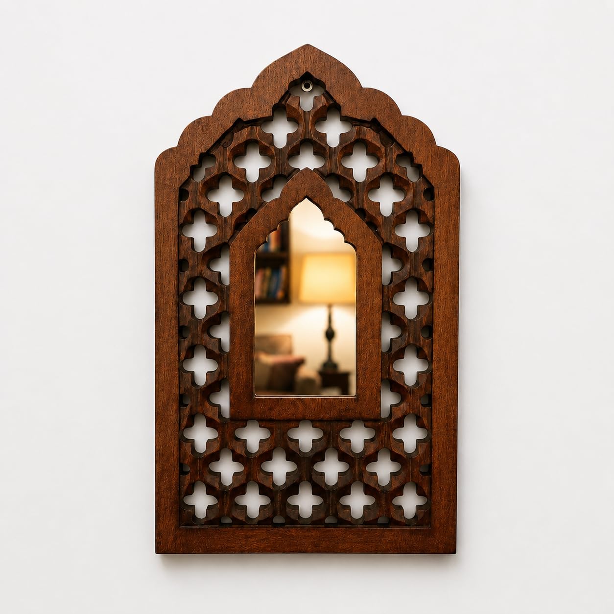 Store Mughal-Inspired Boho Vintage Style Decorative Wall Hanging for Living Room, Bedroom, and Home Interiors | Traditional Brown Mughal MDF Wooden Mirror Jharokha Wall Art (Brown)-image-5