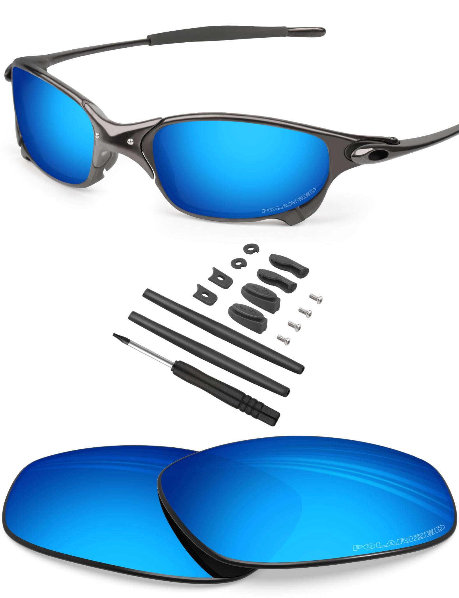 BlazerBuck Anti-salt Polarized Replacement Lenses & Sock Kit for Oakley Juliet - Ice Blue