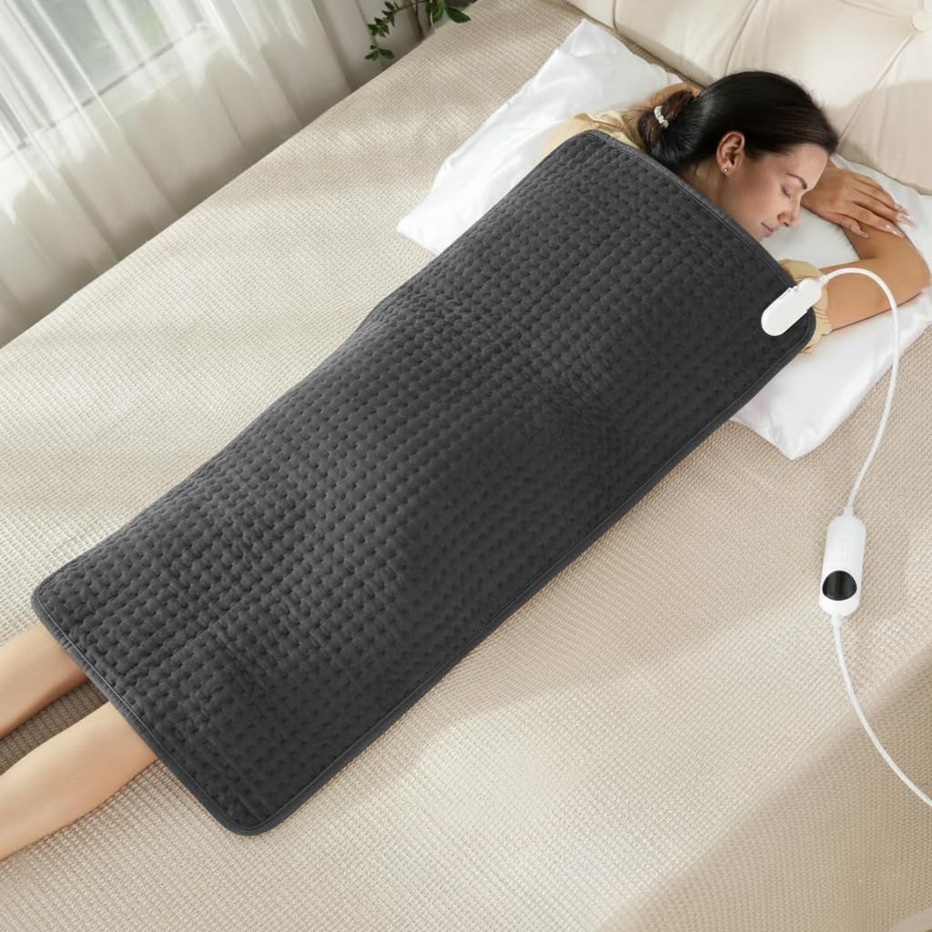 Termoforo Elettrico XXL 100x50cm - Cuscino Riscaldante con 10 Livelli di Temperatura e Timer, Morbida Flanella per Schiena Spalle Collo, Spegnimento Automatico e Lavabile