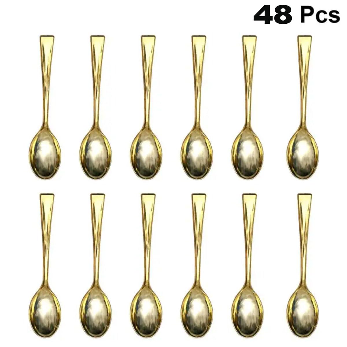 48PCS Disposable Golden Mini Spoon Set - Plastic Flatware for Barbecue, Party, Picnic - Imitates Metal Elegance