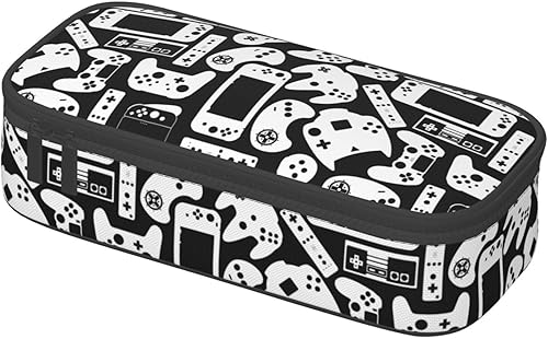 Miniatura 3 de Estuche para lápices de videojuegos en blanco y negro de gran capacidad, bolsa de almacenamiento para lápices, bolsas de papelería con cremallera,